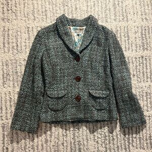 J. Jill blue green tweed button blazer coat jacket size 6